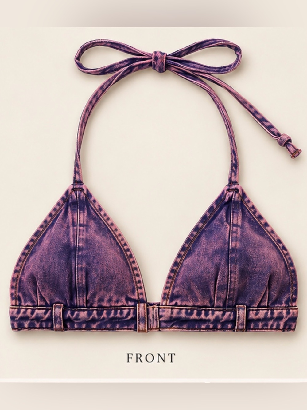 Purple Acid Wash Denim Halter Top